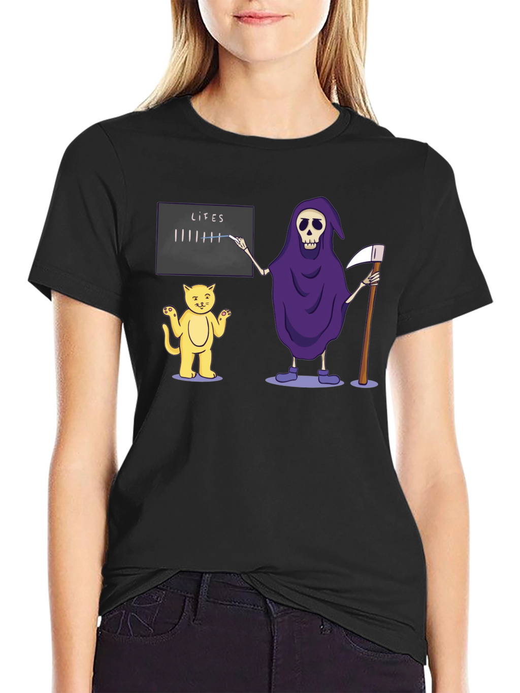 Funny Grim Reaper & Cat Lives T-Shirt