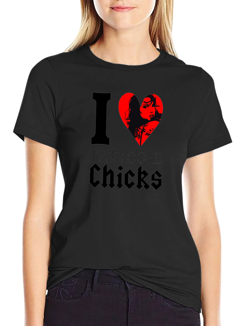 I Heart Tattooed Chicks Black T-Shirt