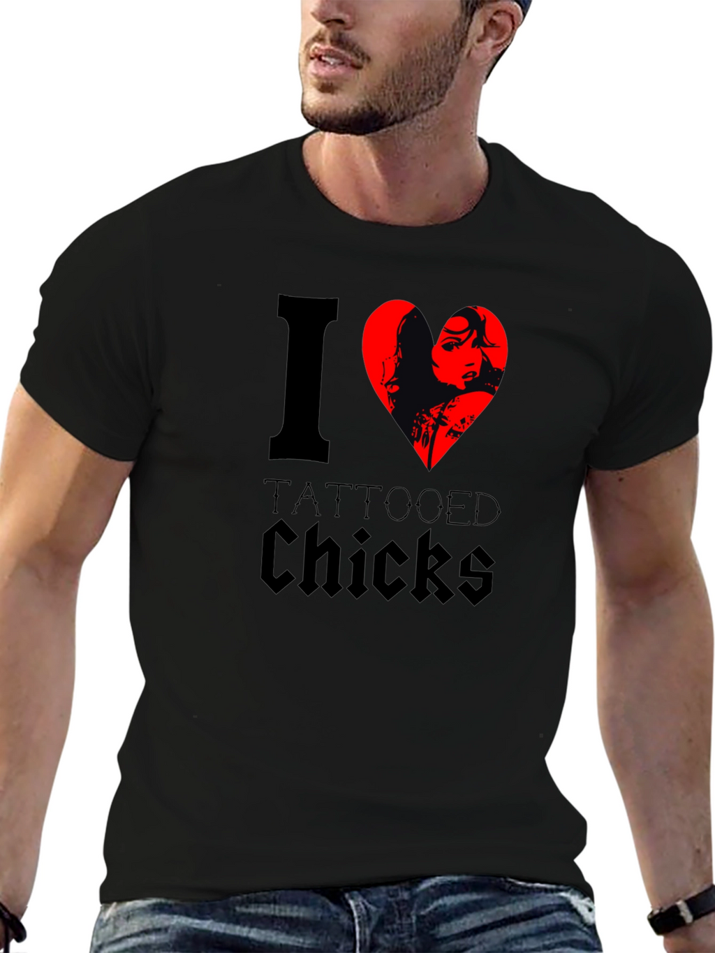 I Heart Tattooed Chicks Black T-Shirt