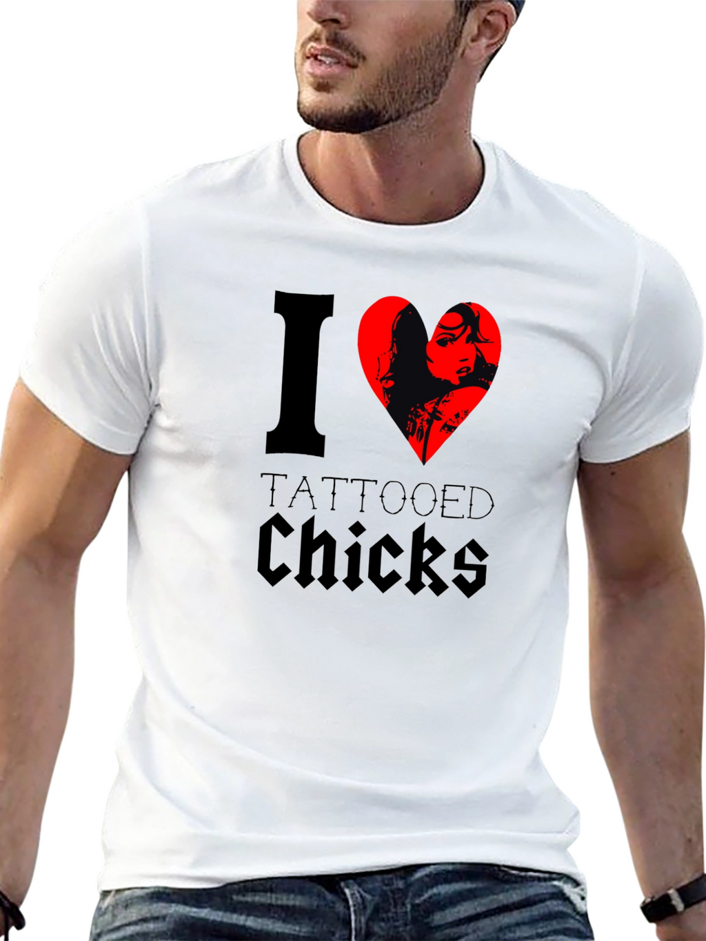 I Heart Tattooed Chicks Black T-Shirt