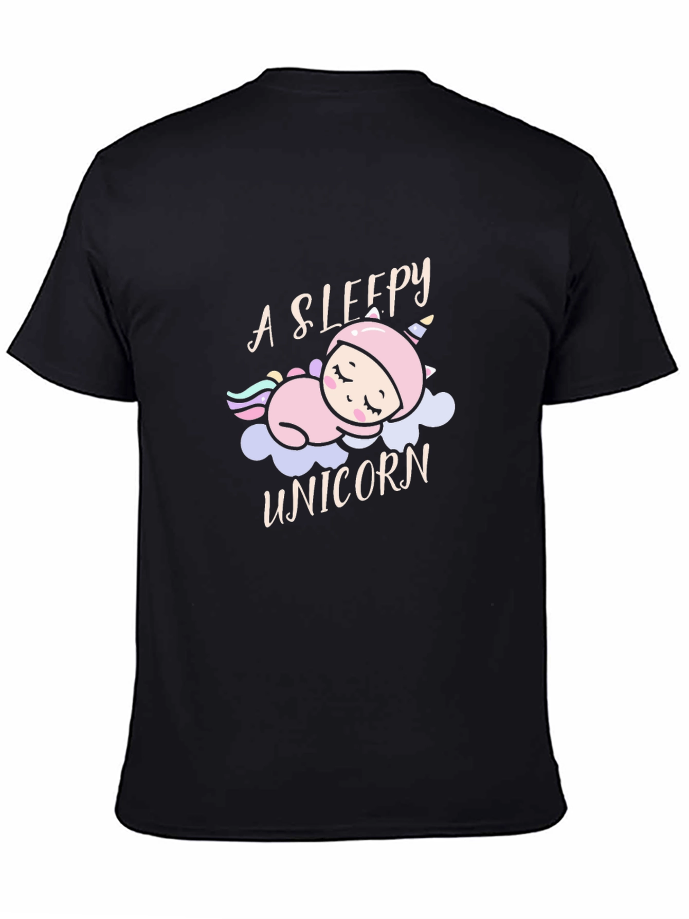 Sleepy Unicorn Graphic Tee - Black Cotton Comfort
