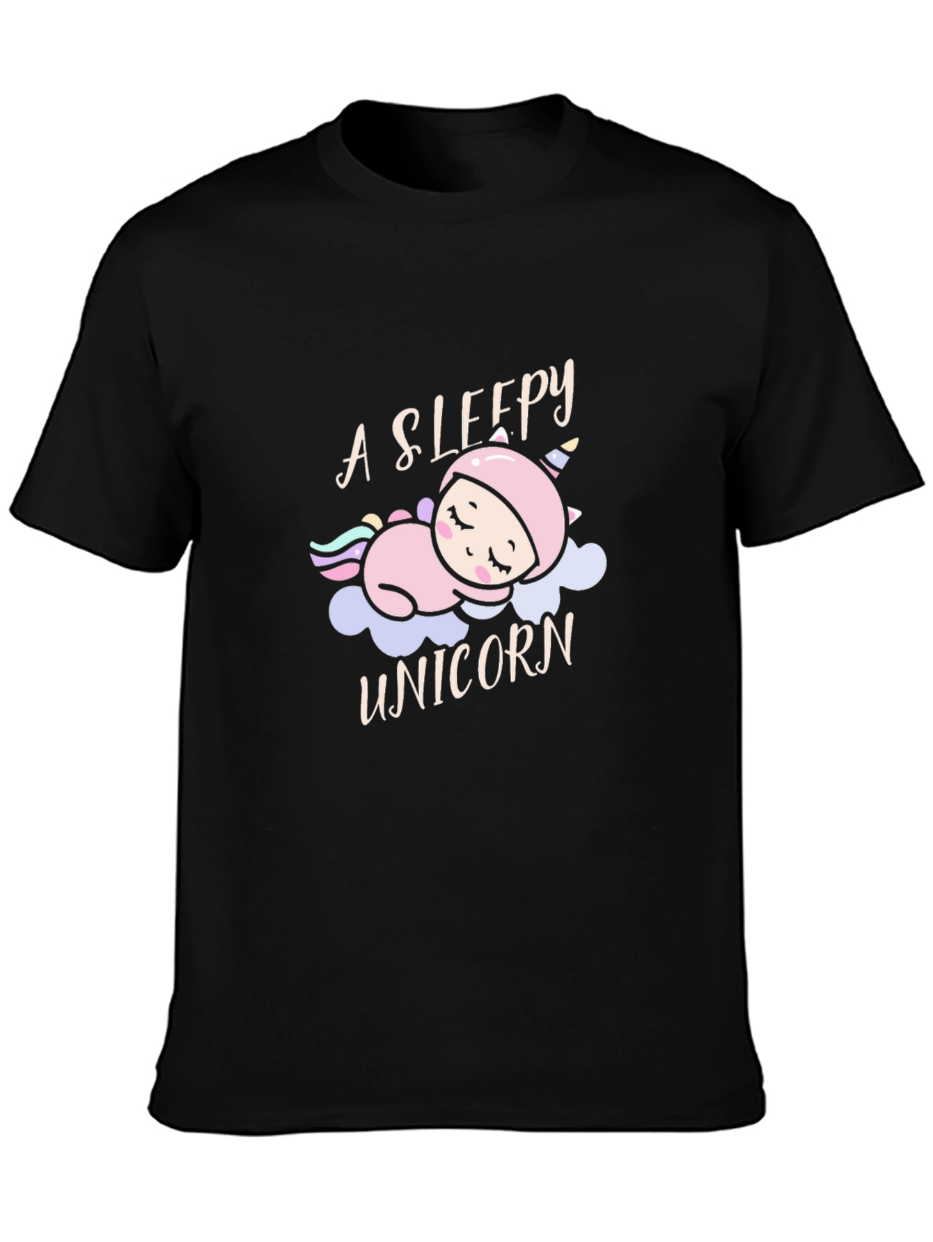 Sleepy Unicorn Graphic Tee - Black Cotton Comfort