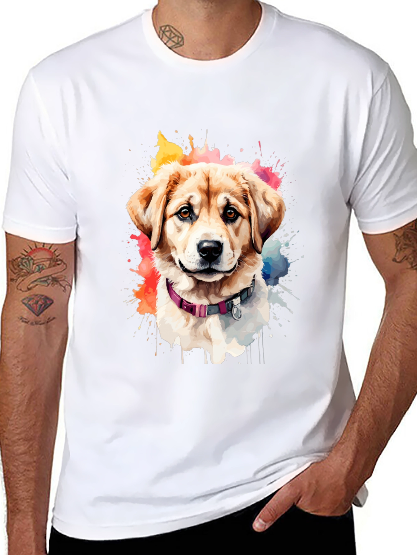 Dog Watercolor Art Black T-Shirt