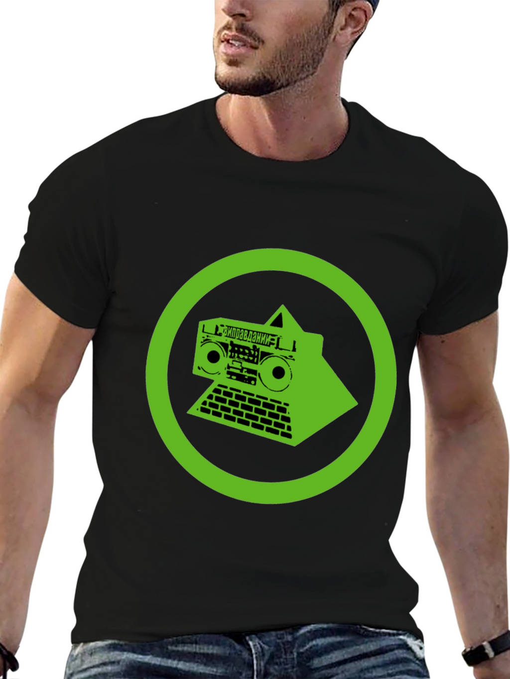 Retro Boombox Graphic Tee - Black