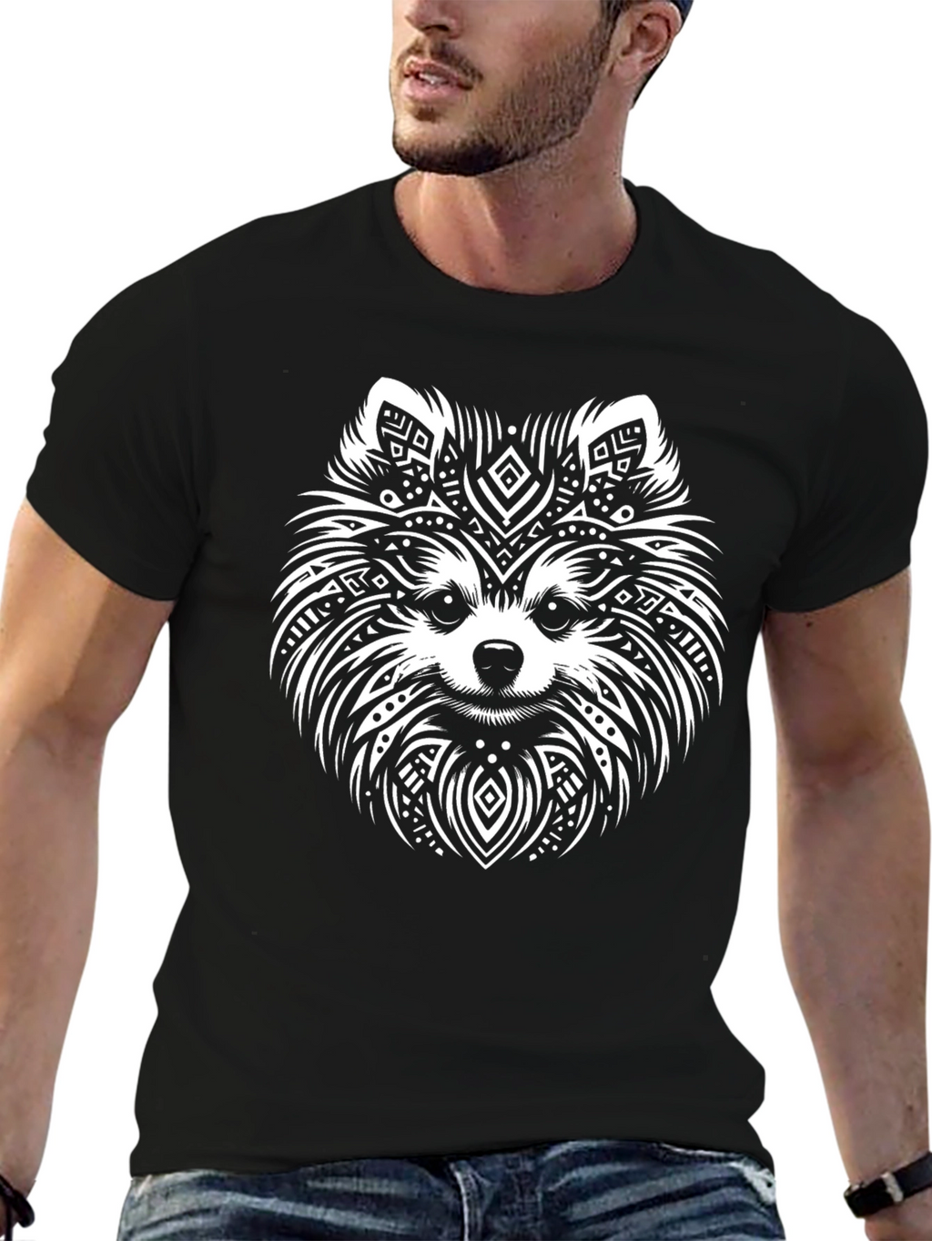 Dog Mandala Graphic Tee - Black Casual T-Shirt