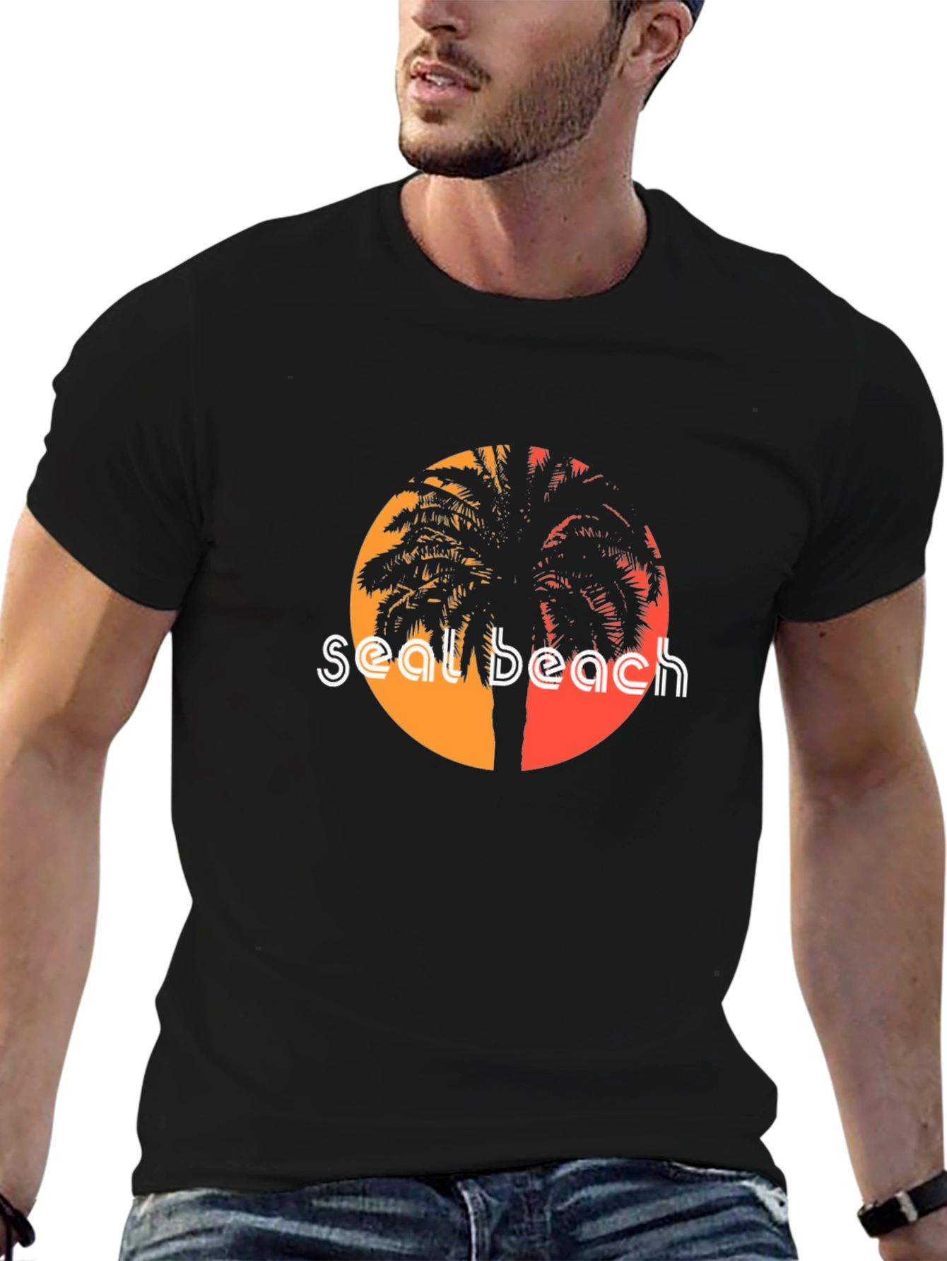 Seal Beach Palm Tee - Retro Sunset Style