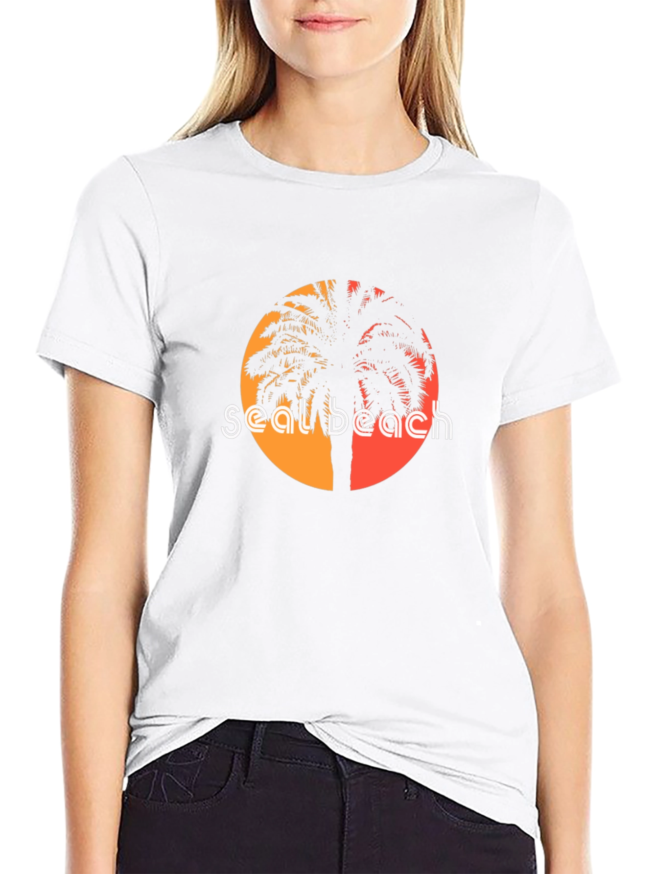 Seal Beach Palm Tee - Retro Sunset Style