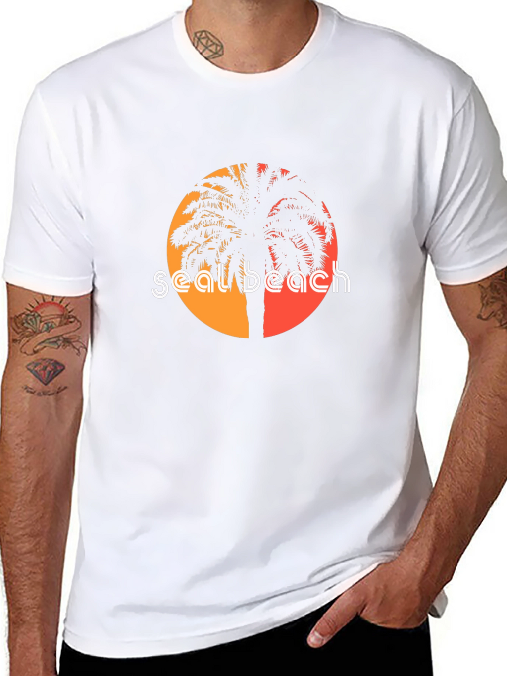 Seal Beach Palm Tee - Retro Sunset Style