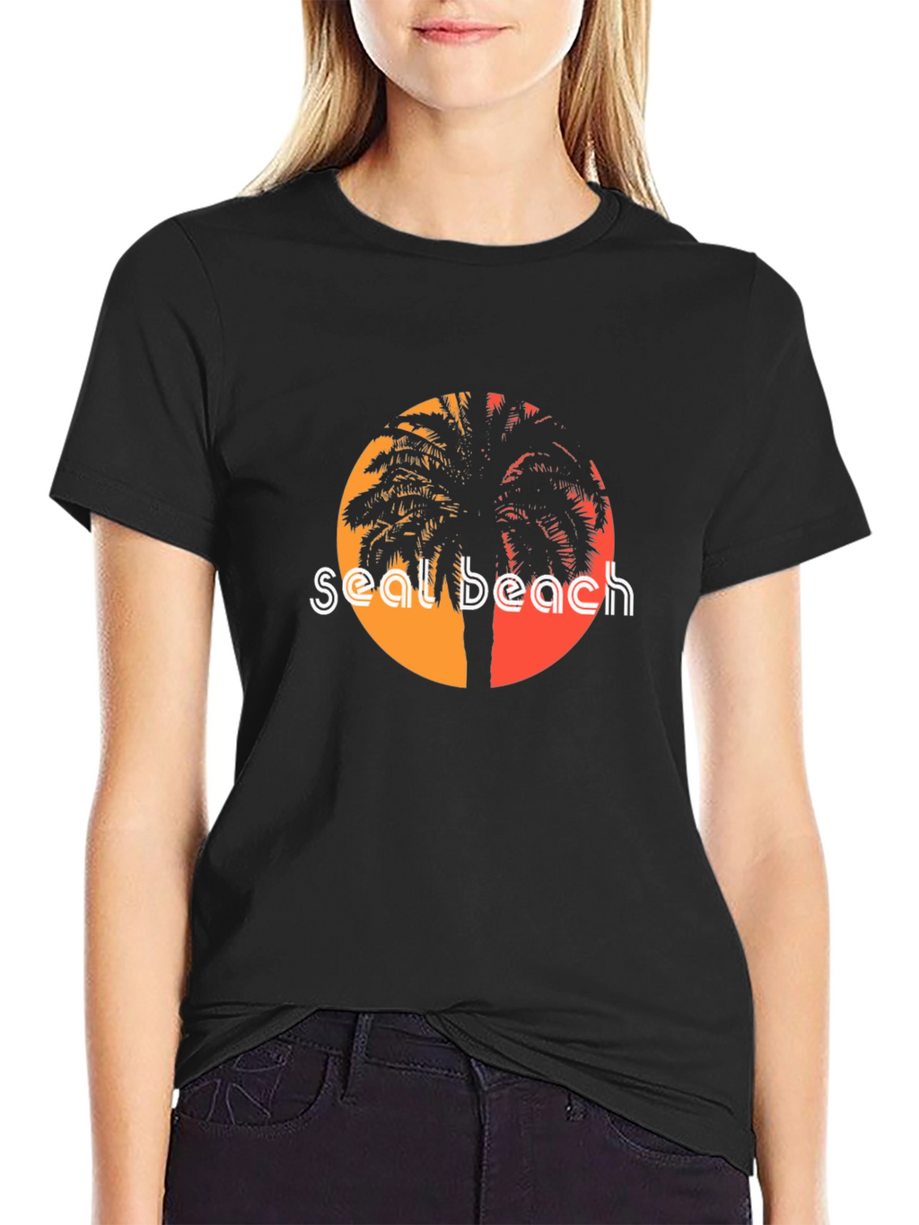 Seal Beach Palm Tee - Retro Sunset Style