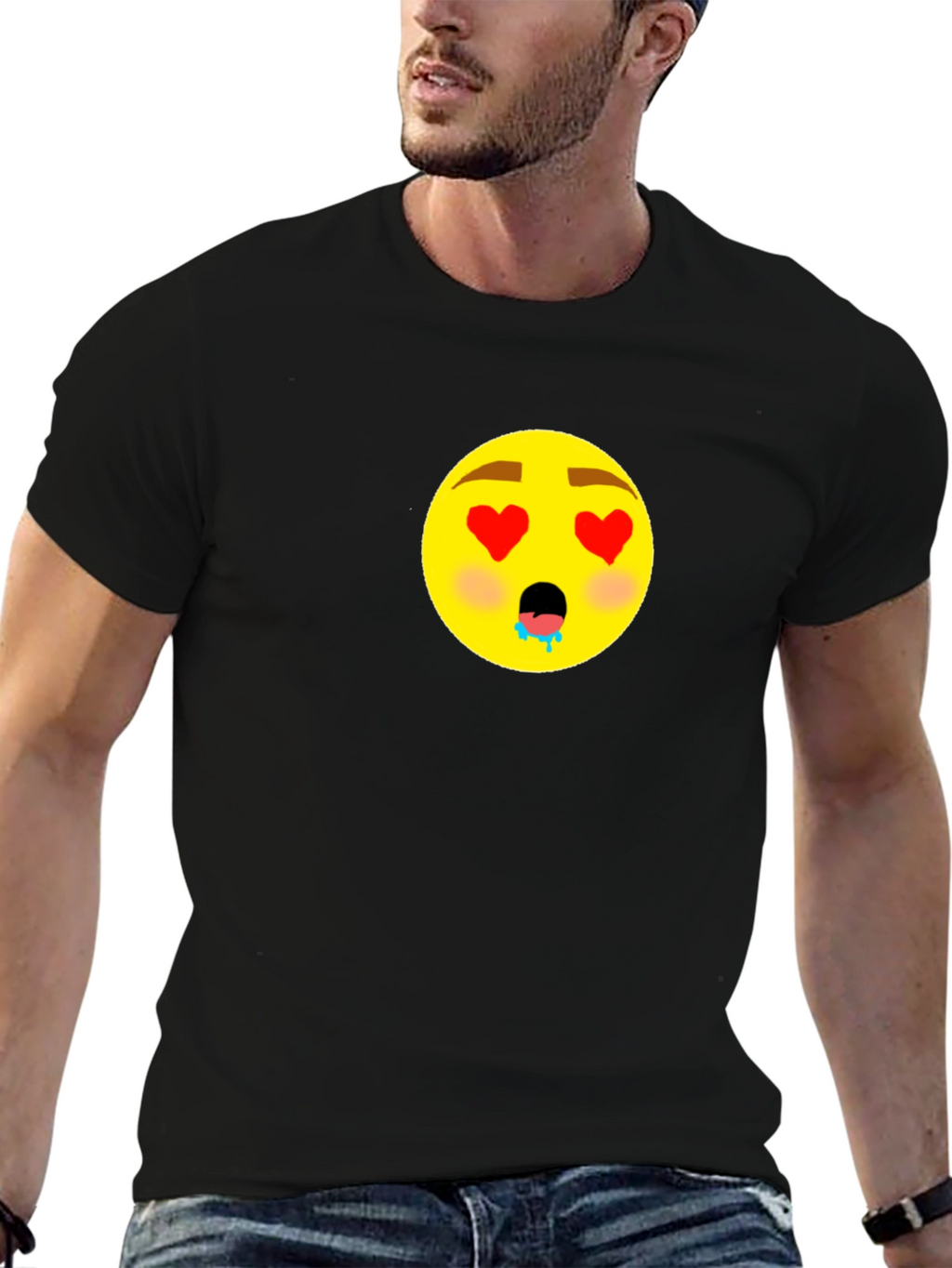 Emoji Love Eyes Graphic Black T-Shirt