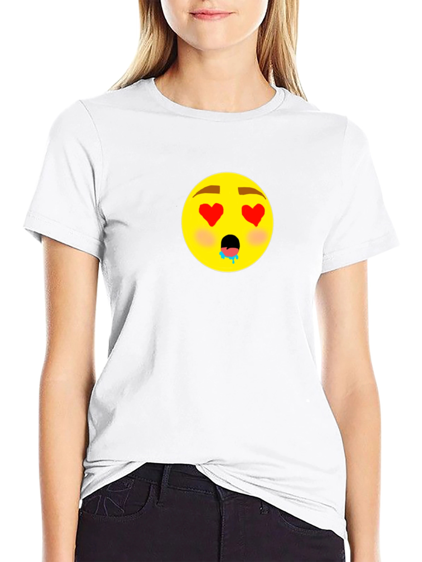 Emoji Love Eyes Graphic Black T-Shirt