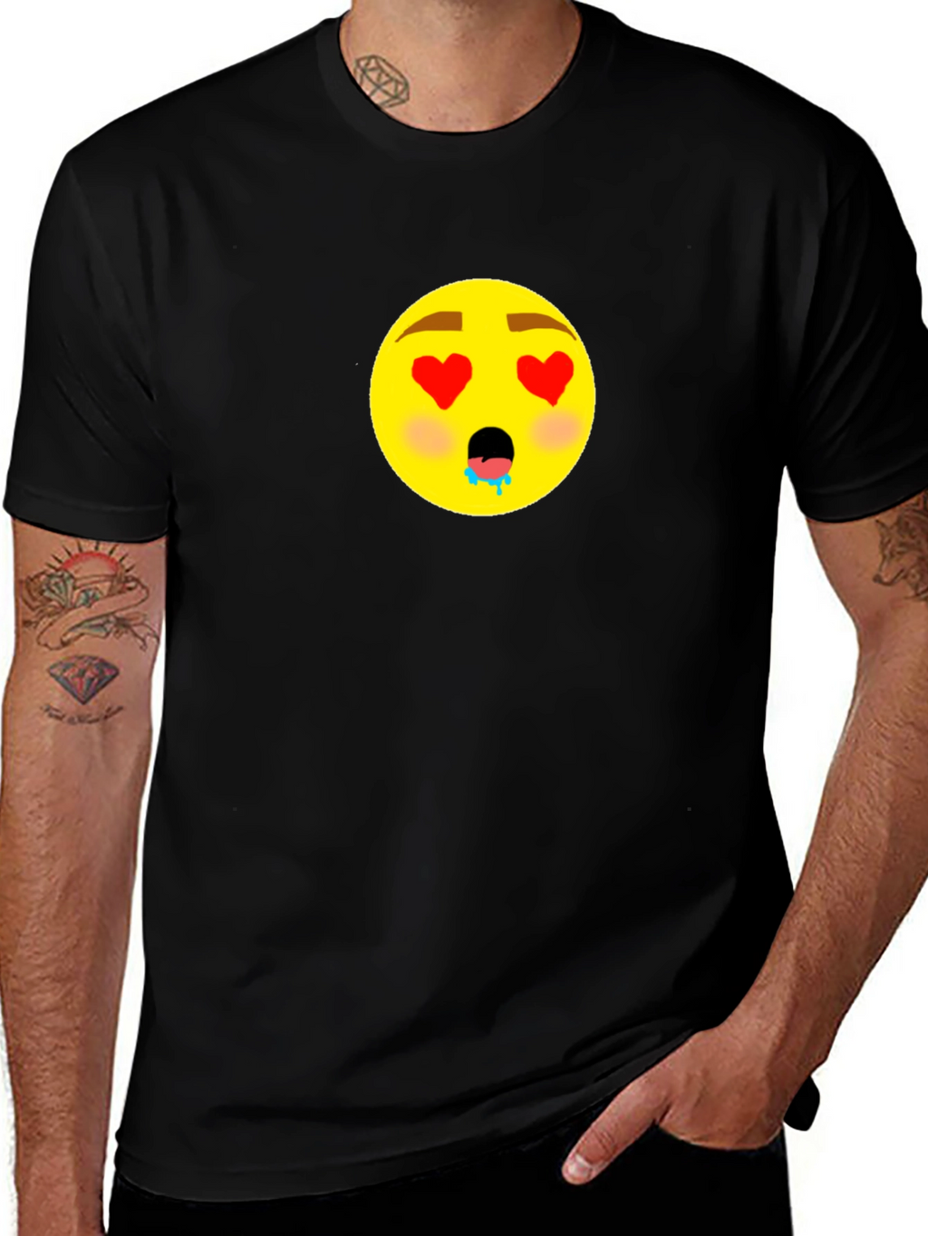 Emoji Love Eyes Graphic Black T-Shirt