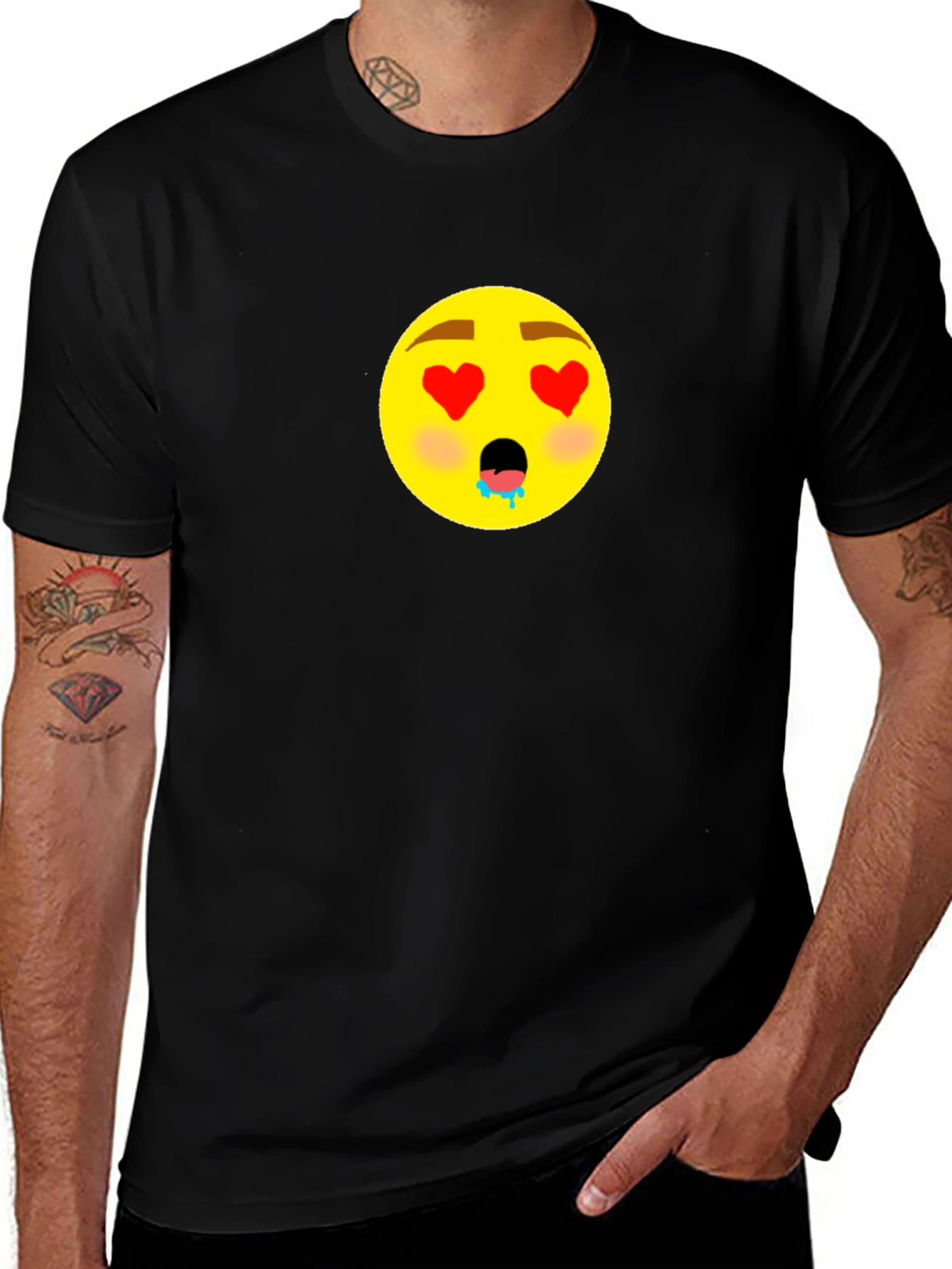 Emoji Love Eyes Graphic Black T-Shirt