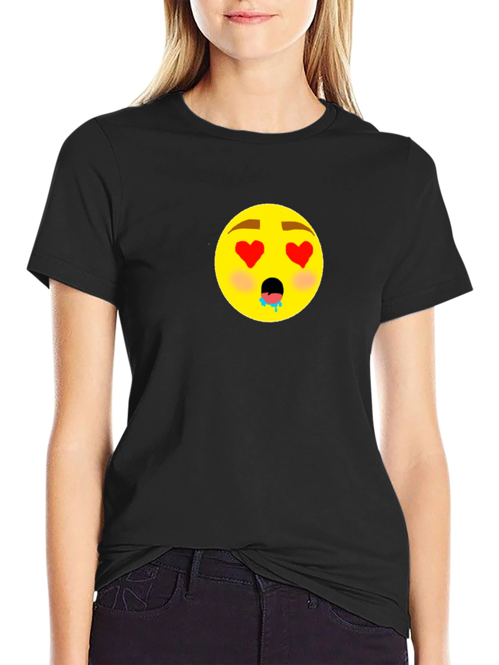 Emoji Love Eyes Graphic Black T-Shirt
