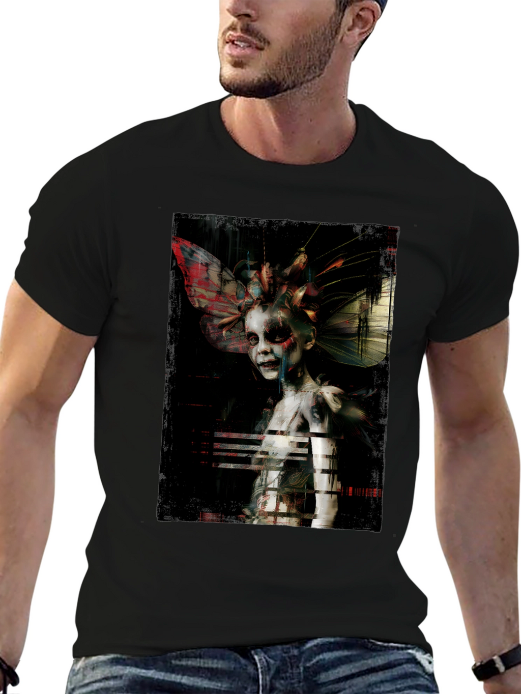Unique Artistic Graphic Print Black T-Shirt