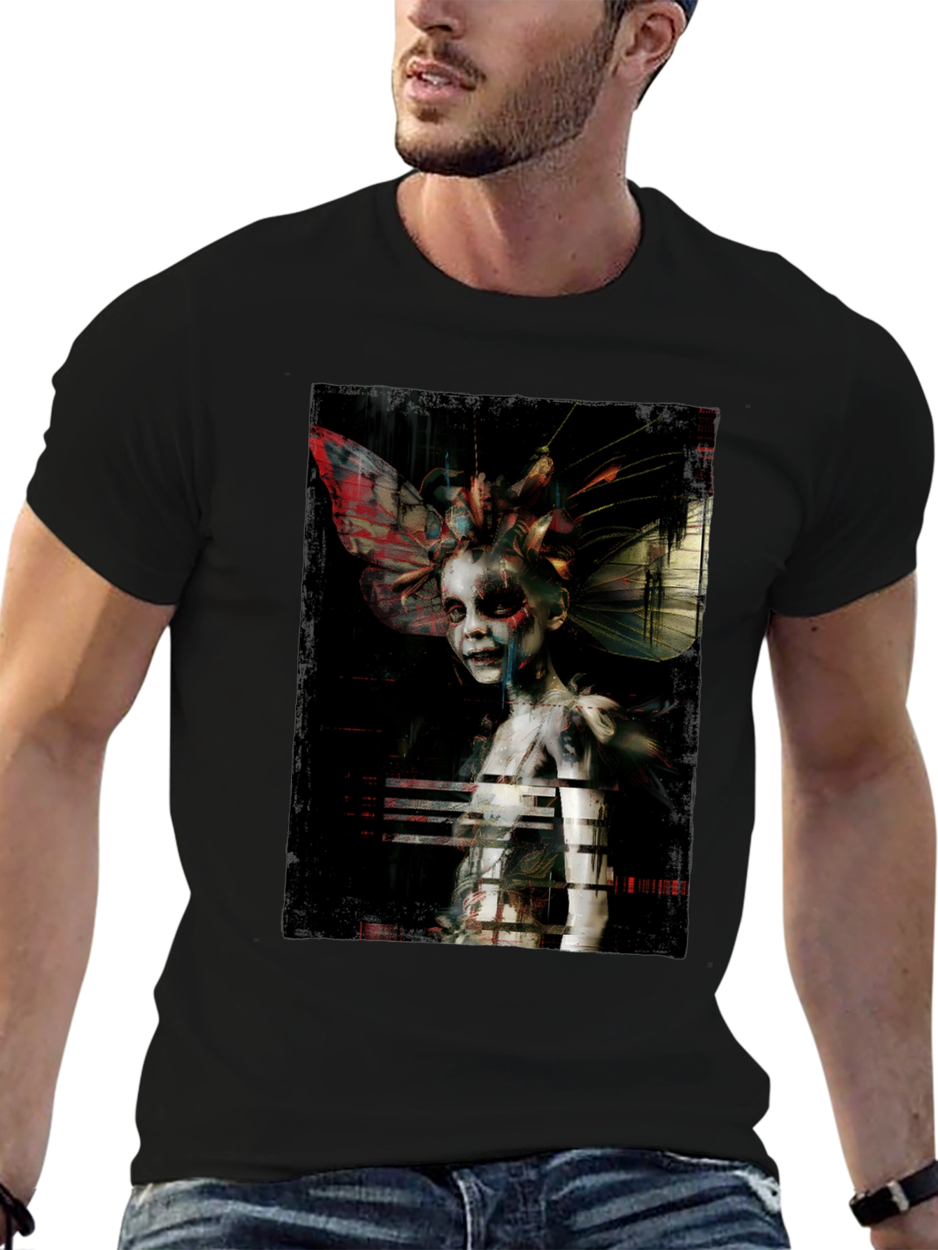 Unique Artistic Graphic Print Black T-Shirt