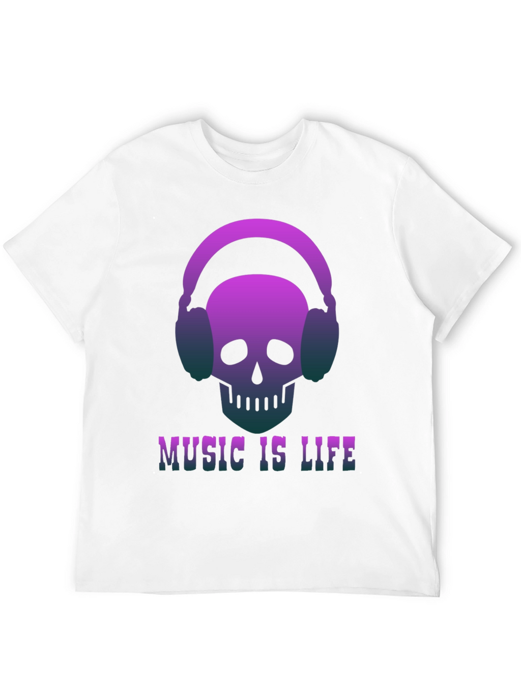 Music is Life Skull Headphone Graphic Tee