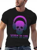 Music is Life Skull Headphone Graphic Tee