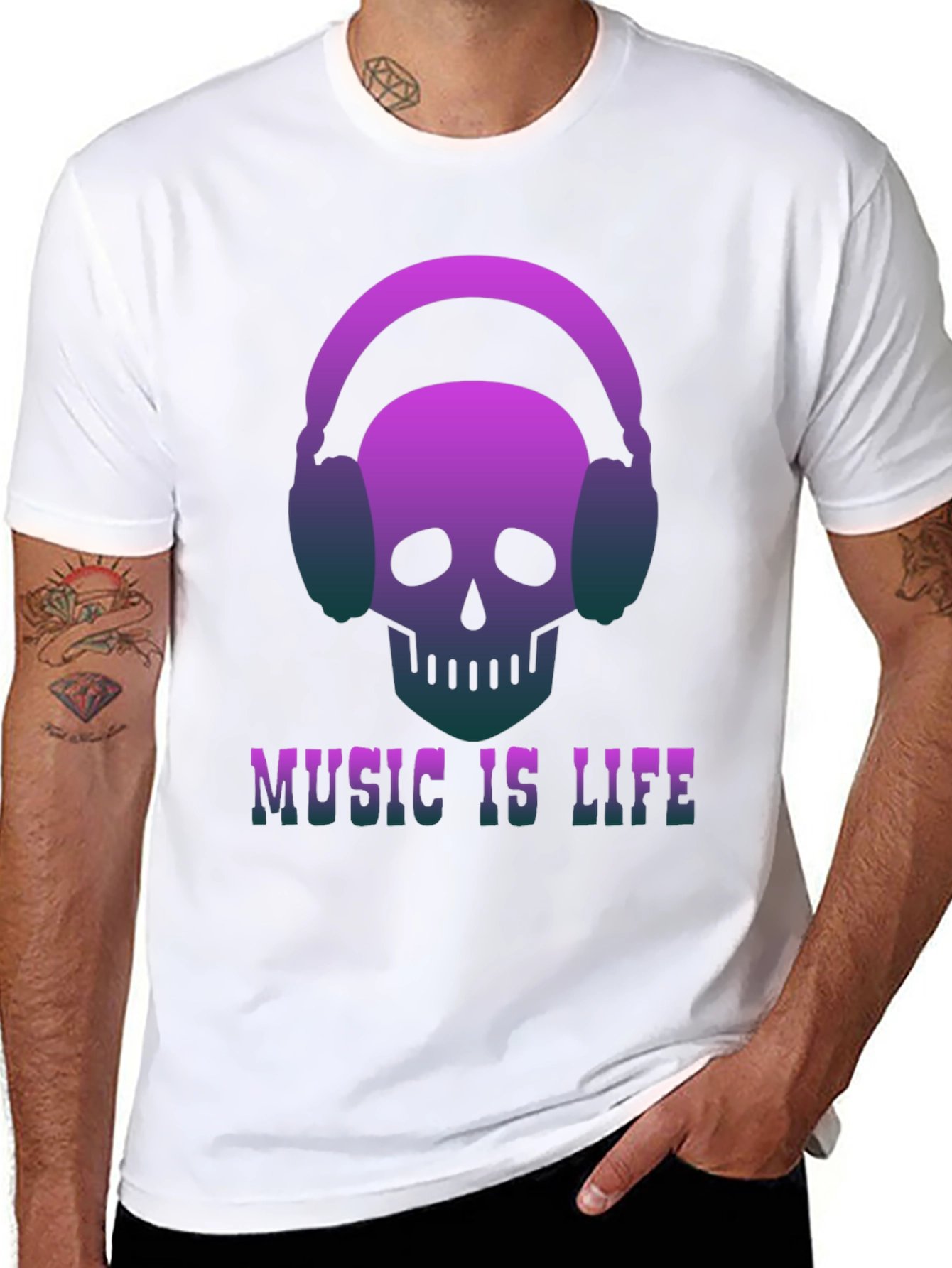 Music is Life Skull Headphone Graphic Tee