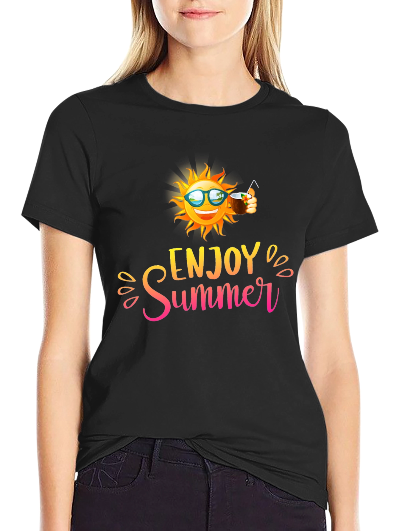Enjoy Summer Black Graphic T-Shirt