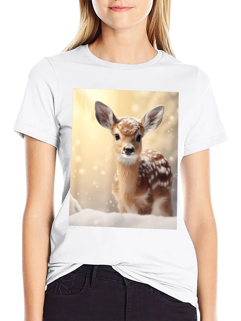 Fawn in Winter T-Shirt - Cute Deer Graphic Tee