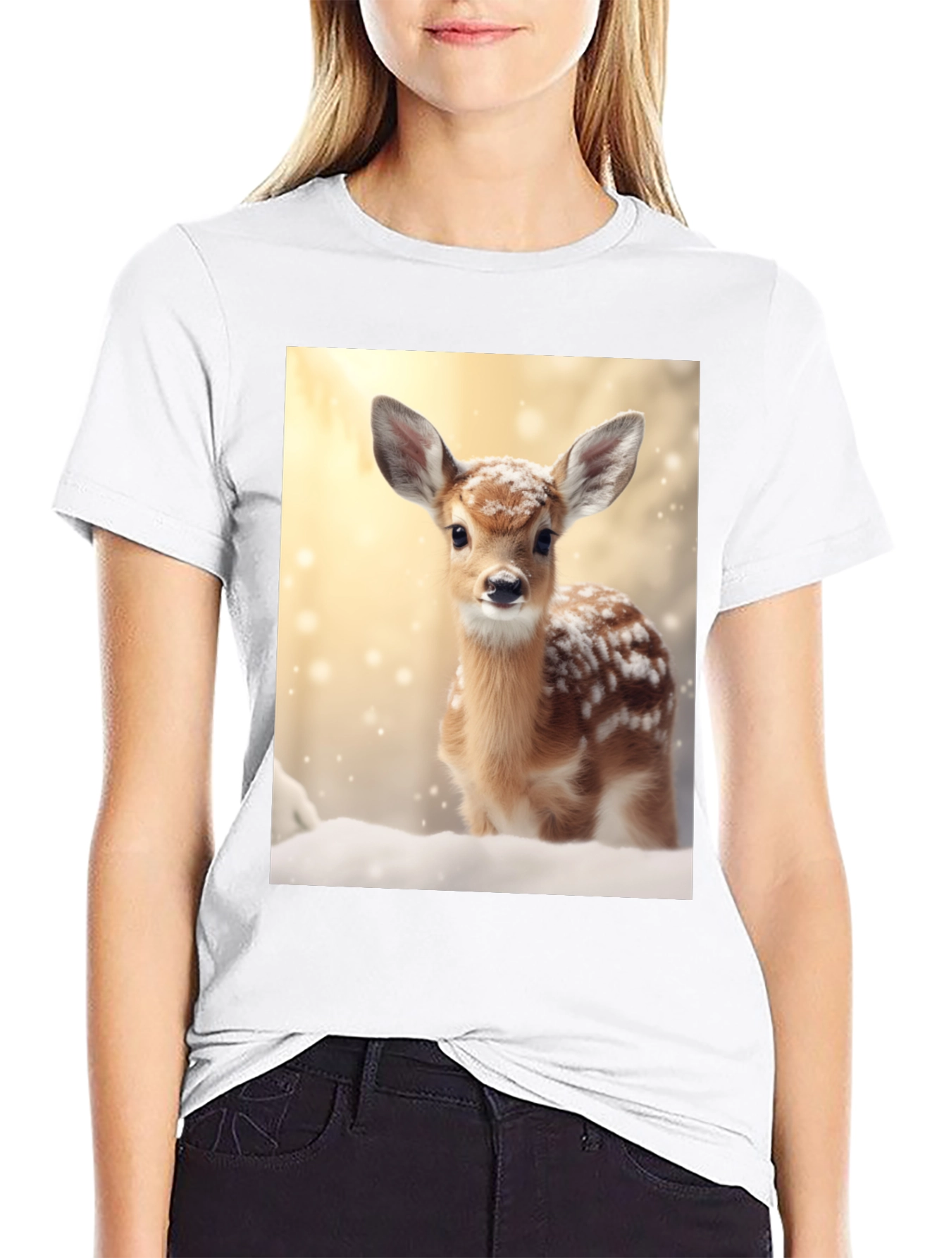 Fawn in Winter T-Shirt - Cute Deer Graphic Tee