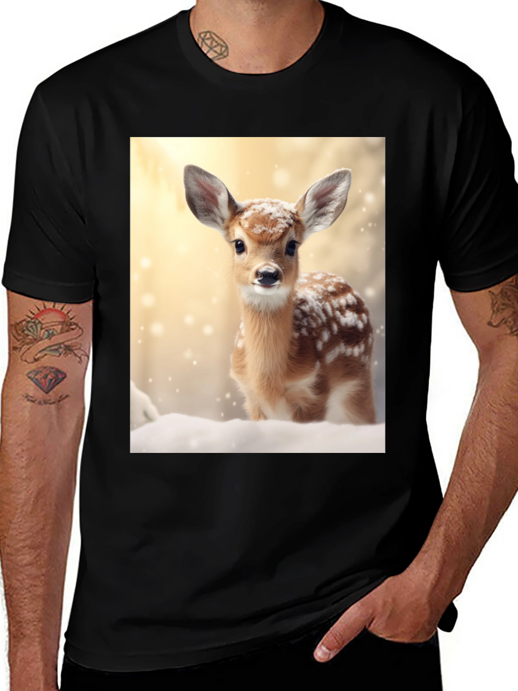 Fawn in Winter T-Shirt - Cute Deer Graphic Tee