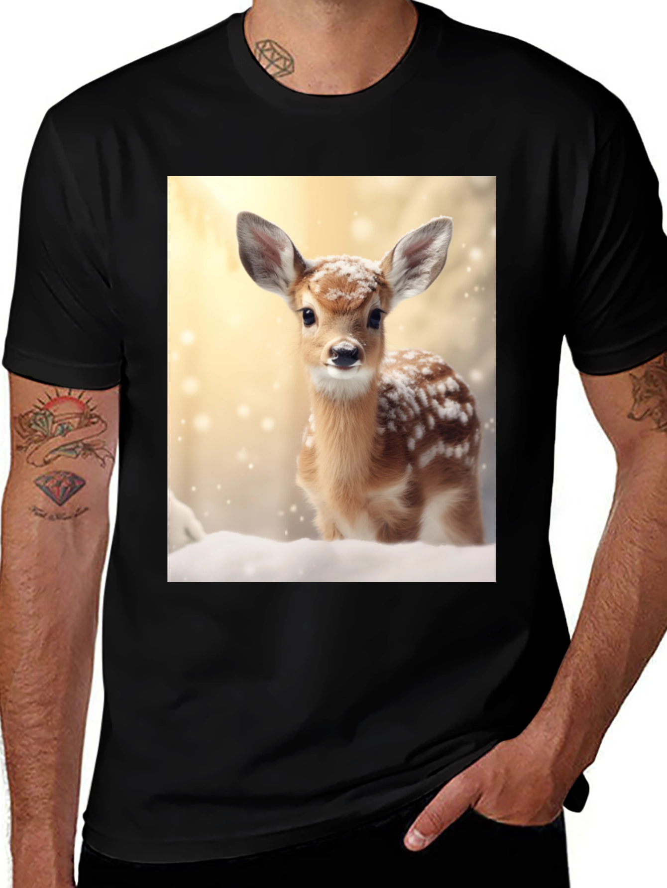 Fawn in Winter T-Shirt - Cute Deer Graphic Tee