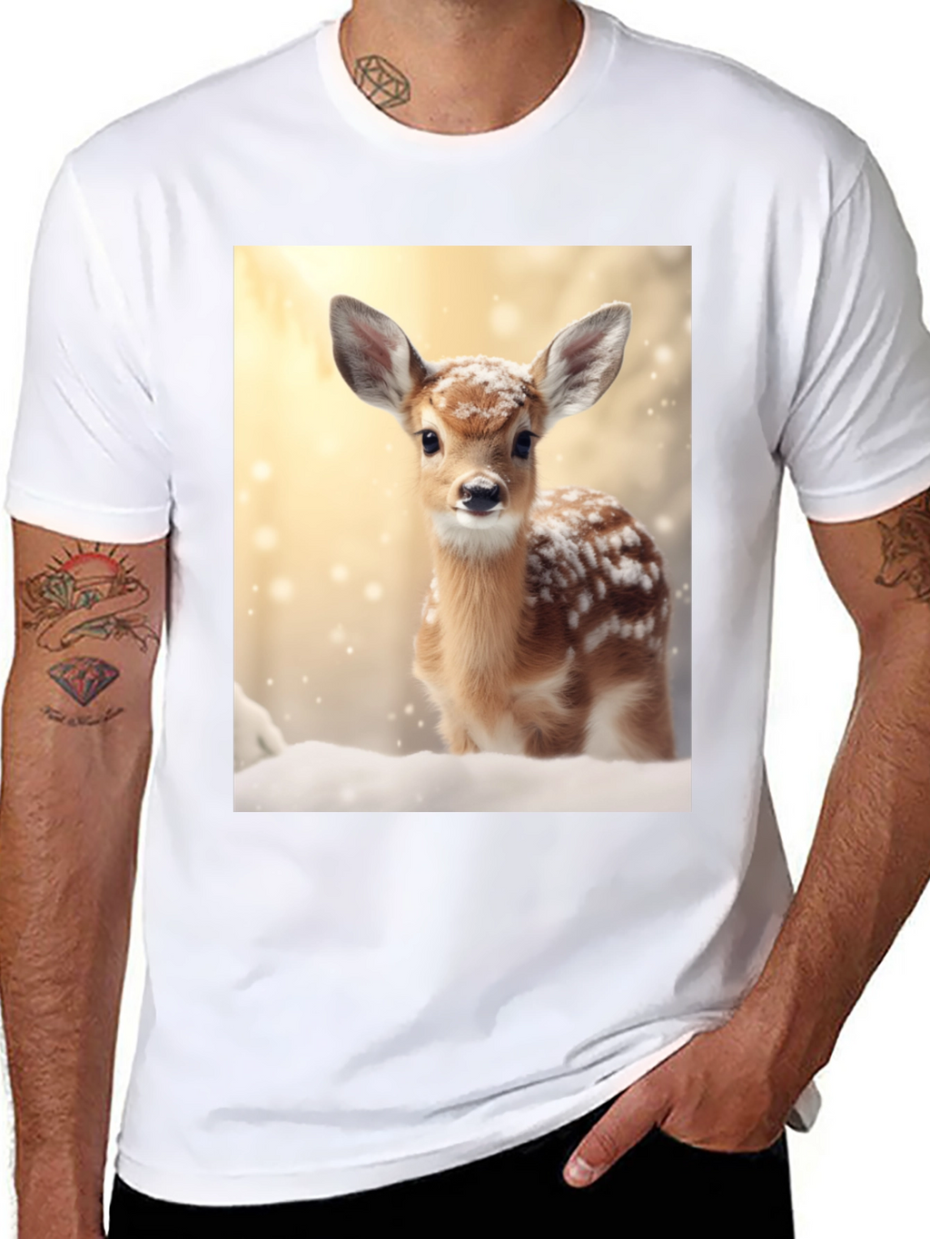 Fawn in Winter T-Shirt - Cute Deer Graphic Tee
