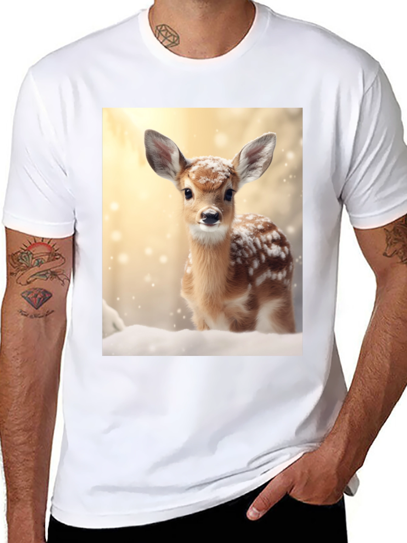 Fawn in Winter T-Shirt - Cute Deer Graphic Tee
