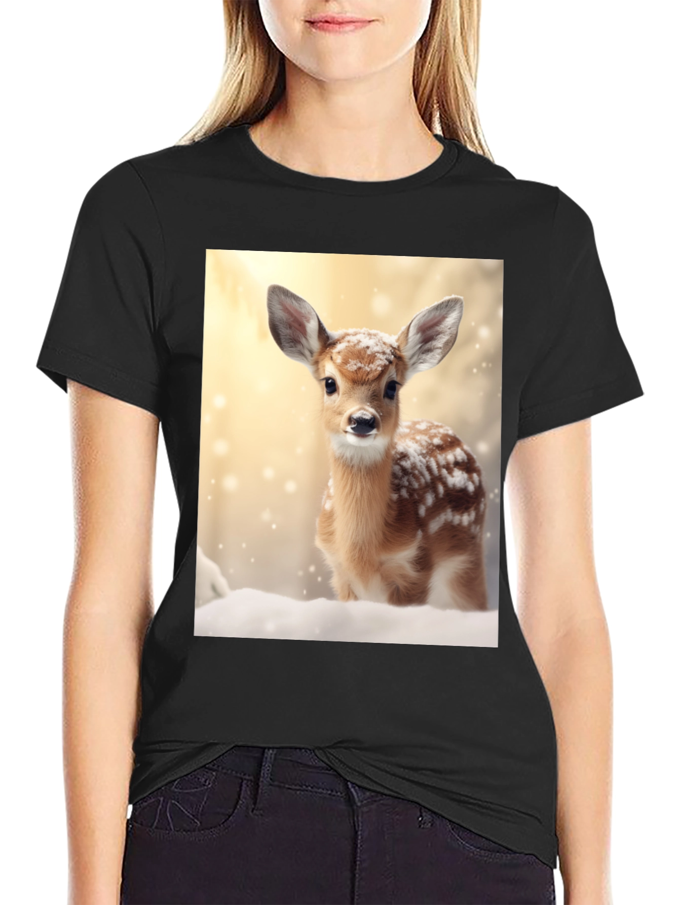 Fawn in Winter T-Shirt - Cute Deer Graphic Tee