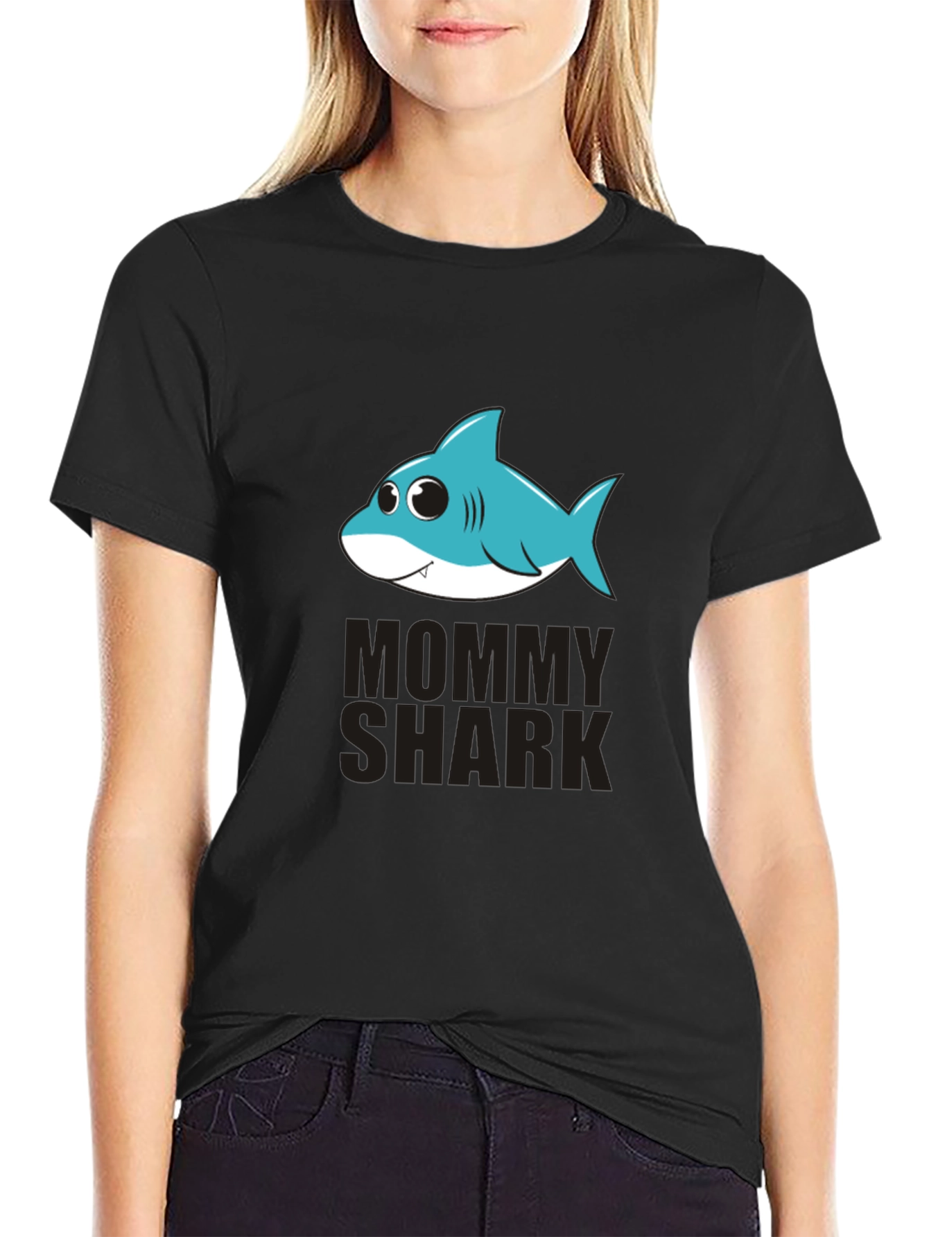 Mommy Shark Graphic Tee - Black Cotton T-Shirt