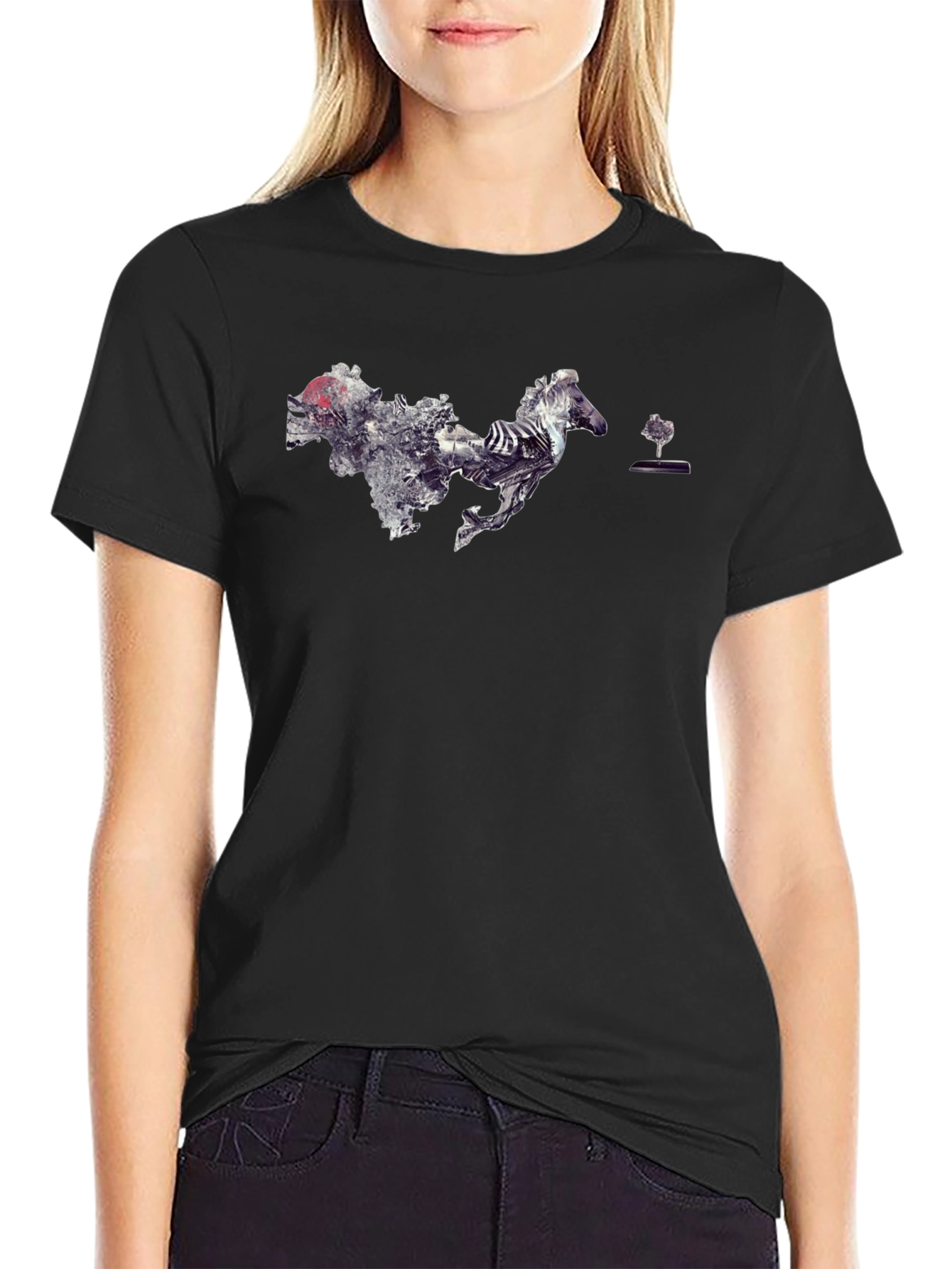 Abstract Horse Graphic Tee - Mens Black T-Shirt