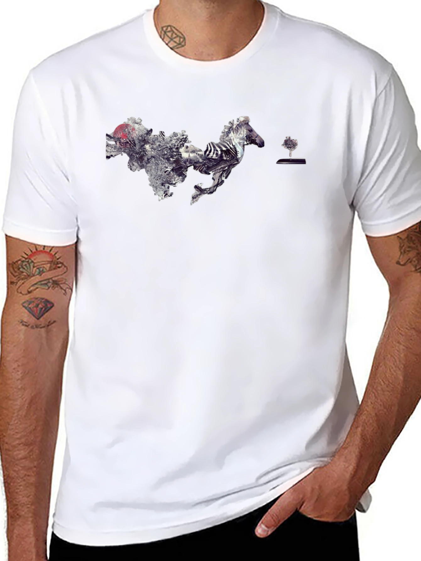 Abstract Horse Graphic Tee - Mens Black T-Shirt