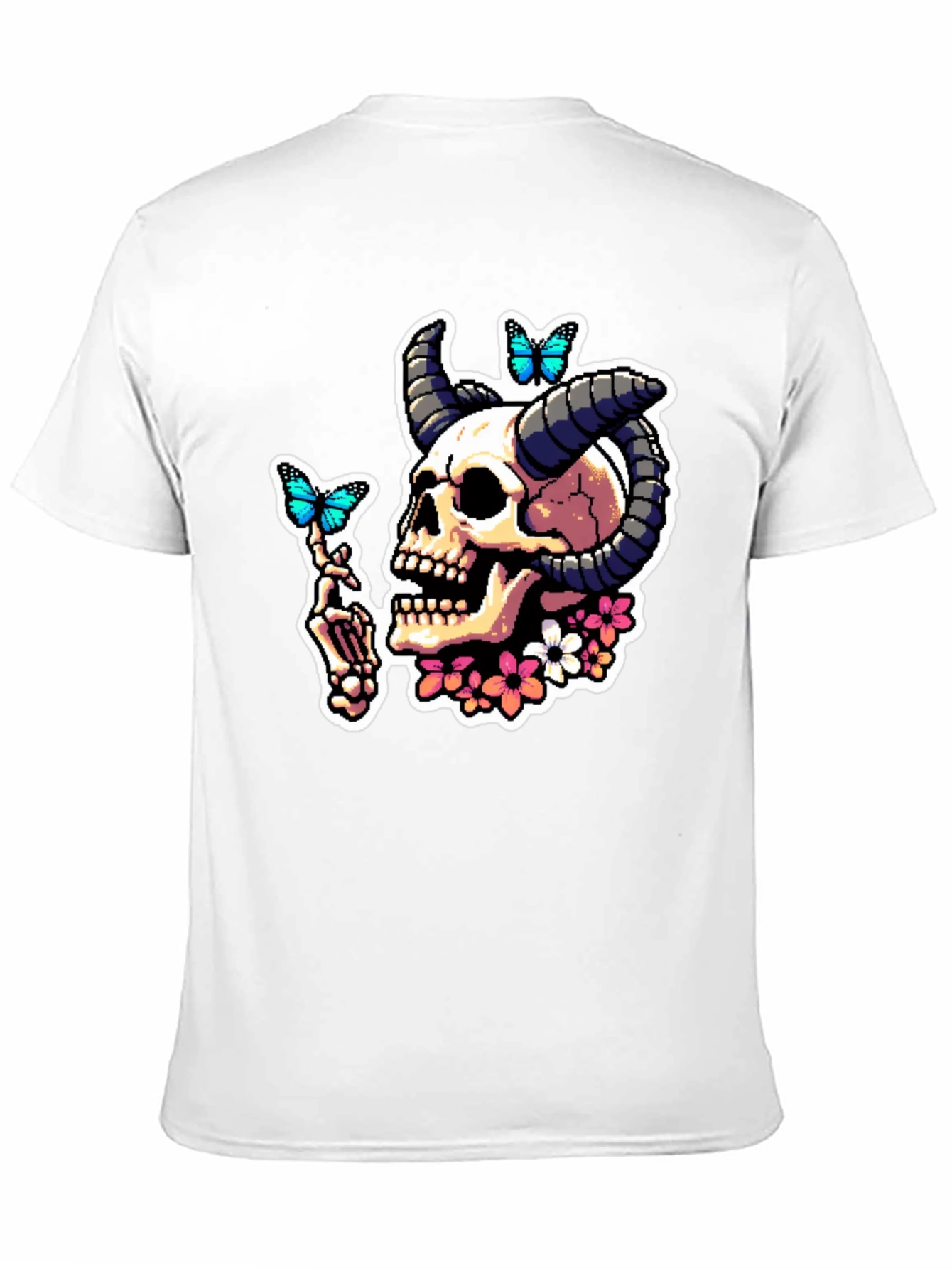 Skull Horns Butterfly Graphic T-Shirt