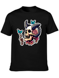 Skull Horns Butterfly Graphic T-Shirt