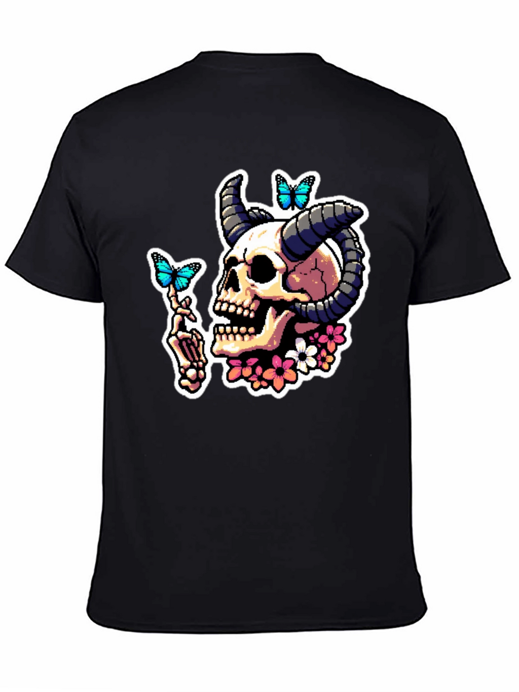 Skull Horns Butterfly Graphic T-Shirt