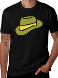Cartoon Hat Graphic Tee - Casual Black T-Shirt