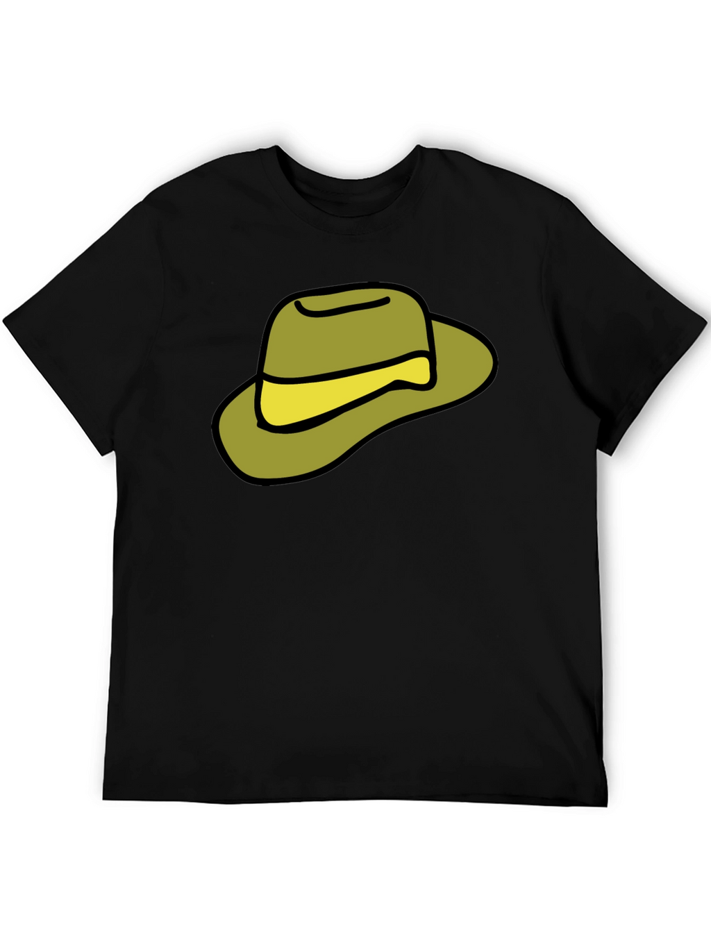 Cartoon Hat Graphic Tee - Casual Black T-Shirt