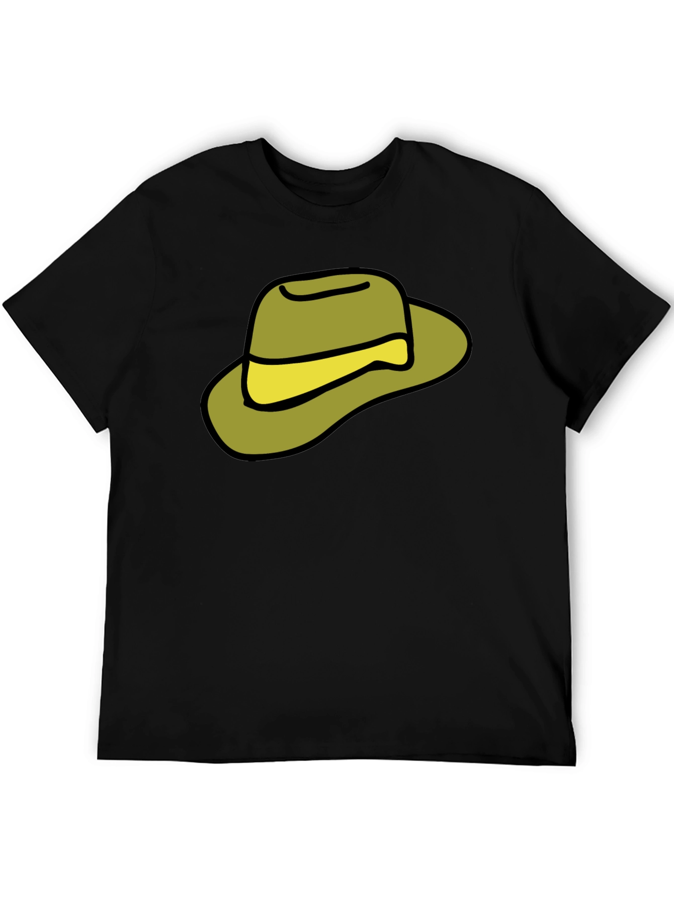 Cartoon Hat Graphic Tee - Casual Black T-Shirt