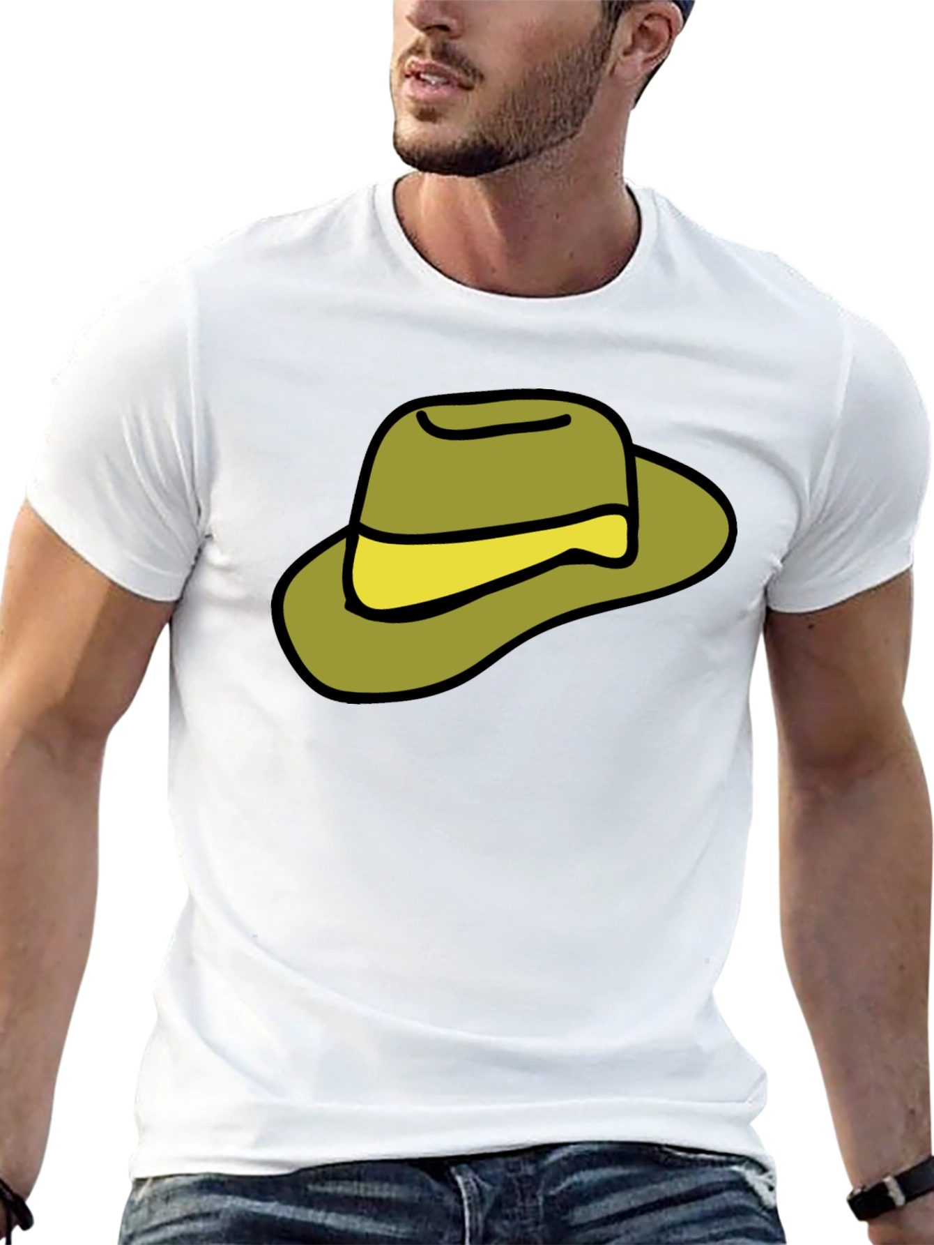 Cartoon Hat Graphic Tee - Casual Black T-Shirt