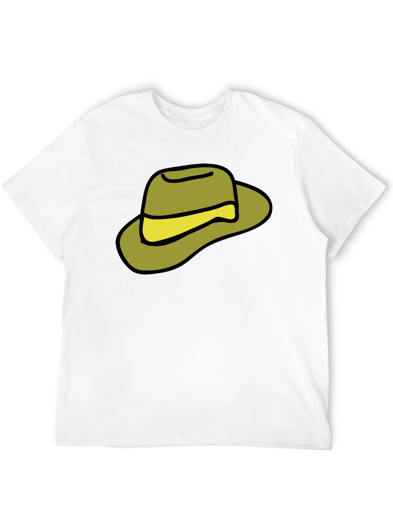 Cartoon Hat Graphic Tee - Casual Black T-Shirt