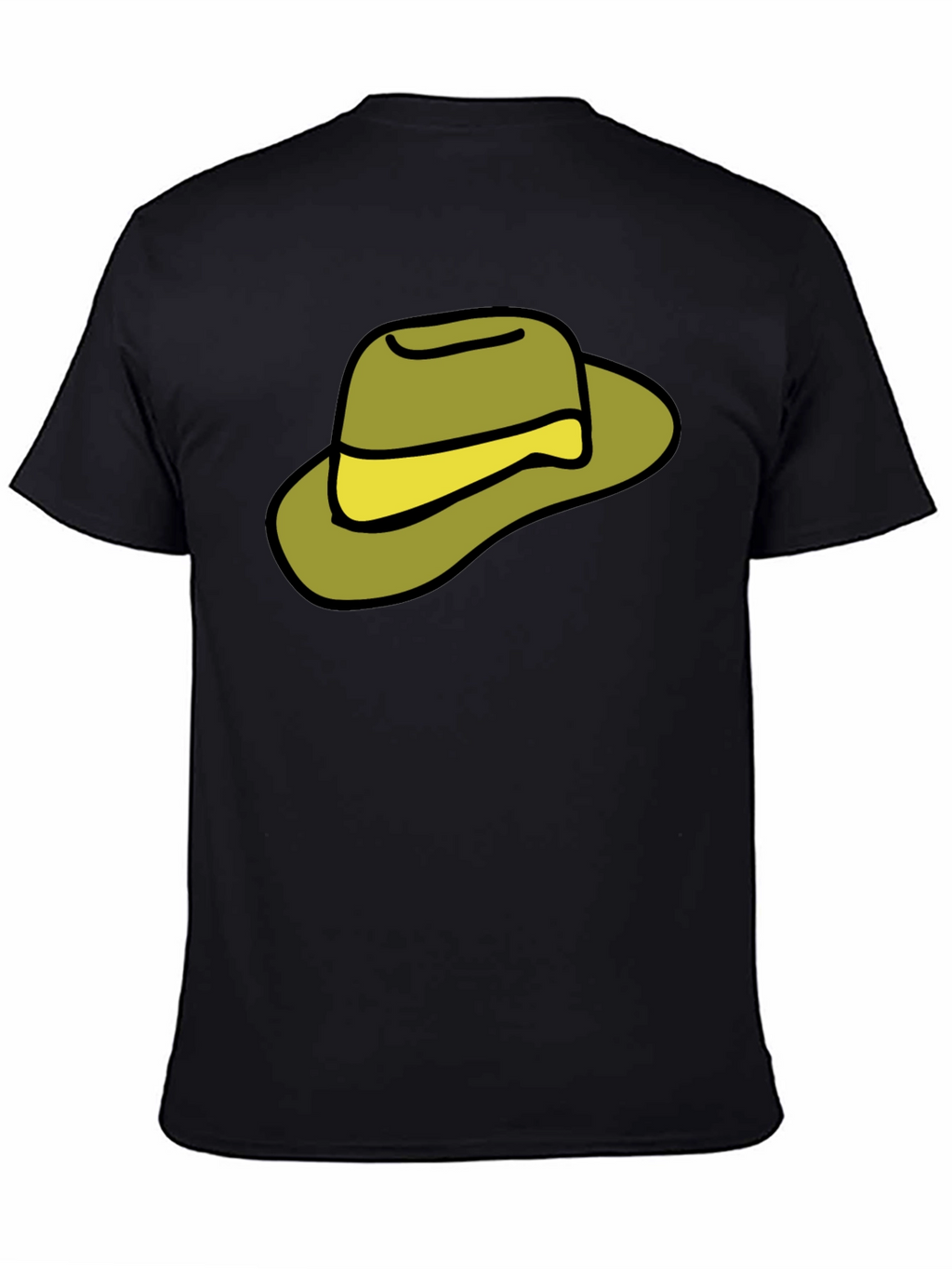 Cartoon Hat Graphic Tee - Casual Black T-Shirt