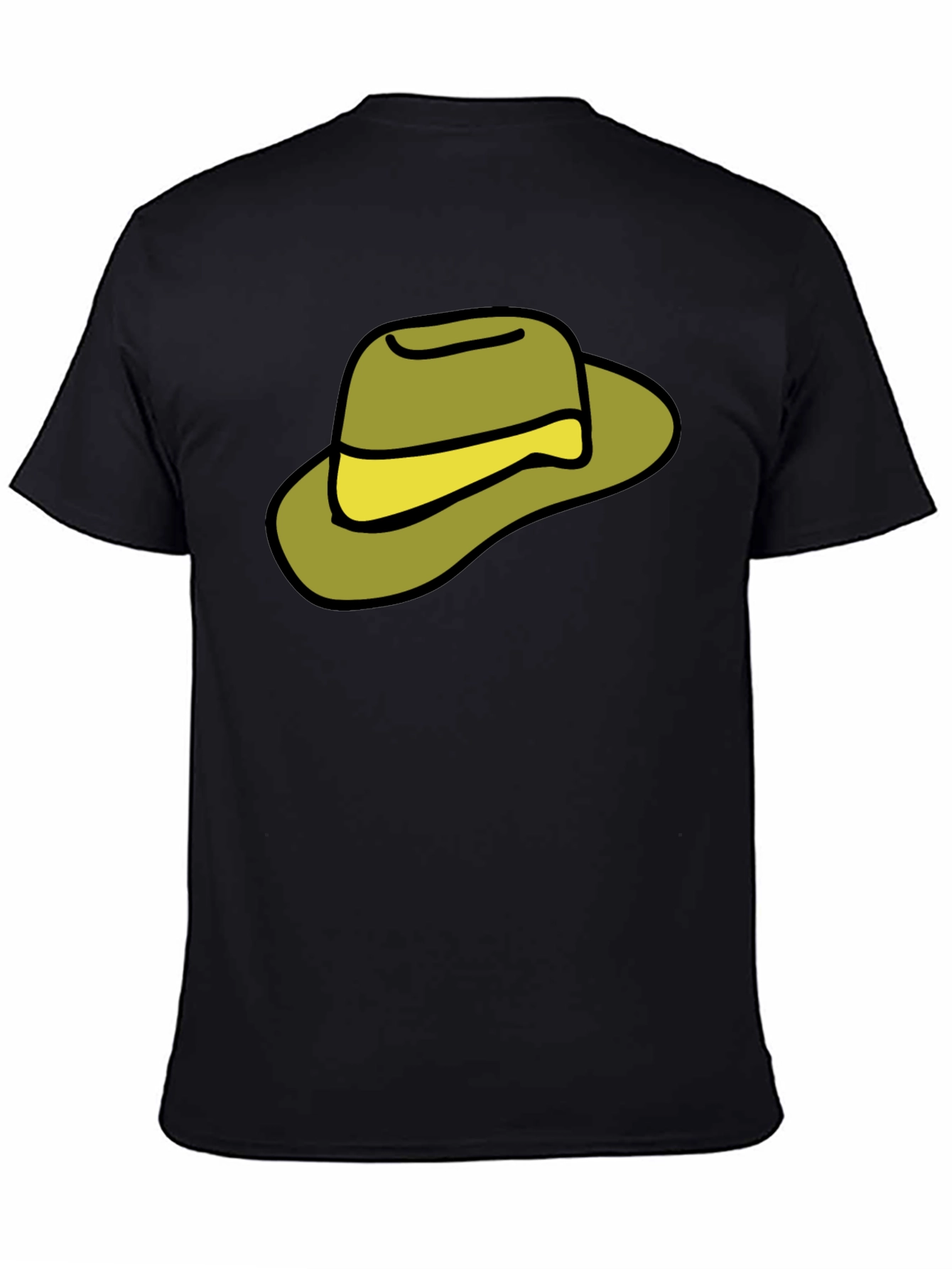 Cartoon Hat Graphic Tee - Casual Black T-Shirt