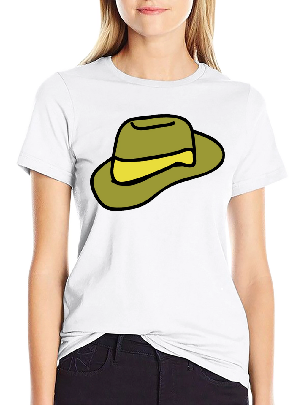 Cartoon Hat Graphic Tee - Casual Black T-Shirt
