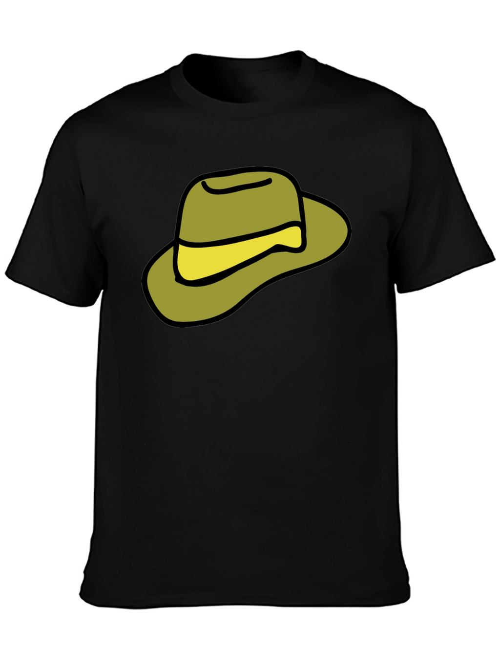 Cartoon Hat Graphic Tee - Casual Black T-Shirt