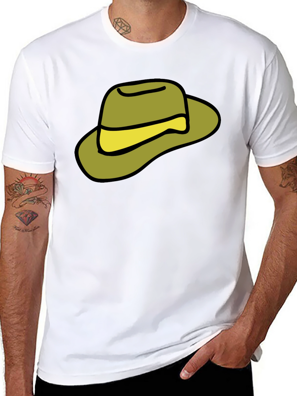 Cartoon Hat Graphic Tee - Casual Black T-Shirt