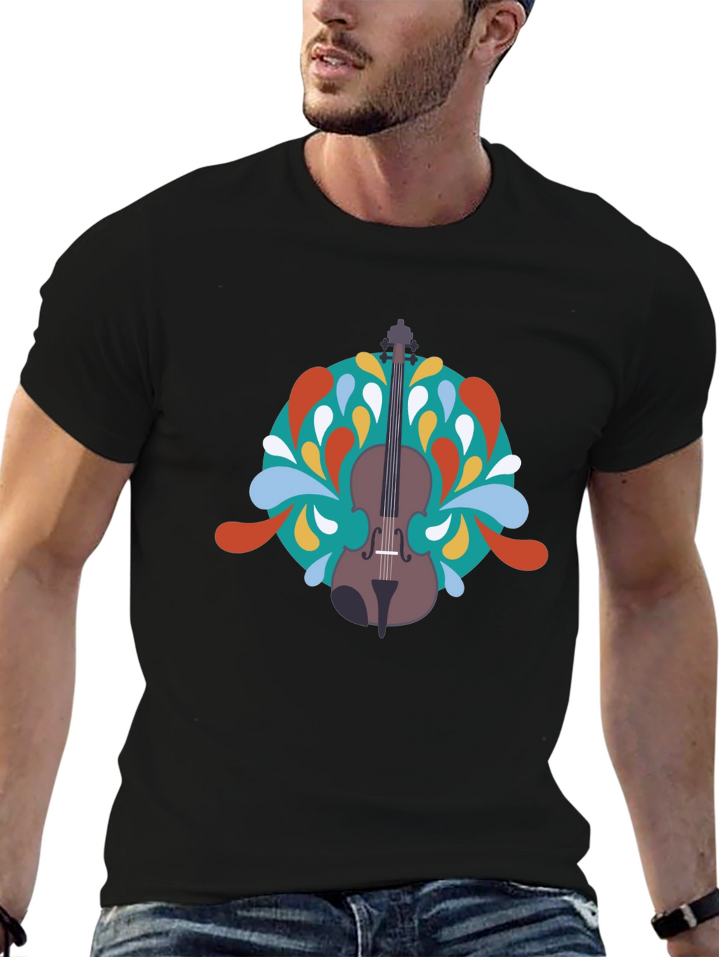 Violin Graphic Black T-Shirt - Music Lover Tee