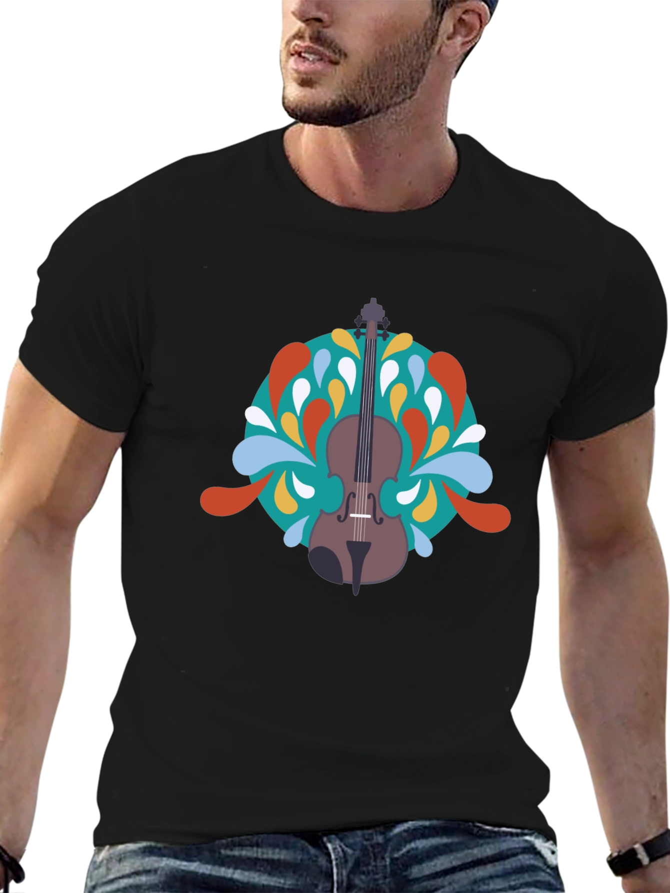Violin Graphic Black T-Shirt - Music Lover Tee