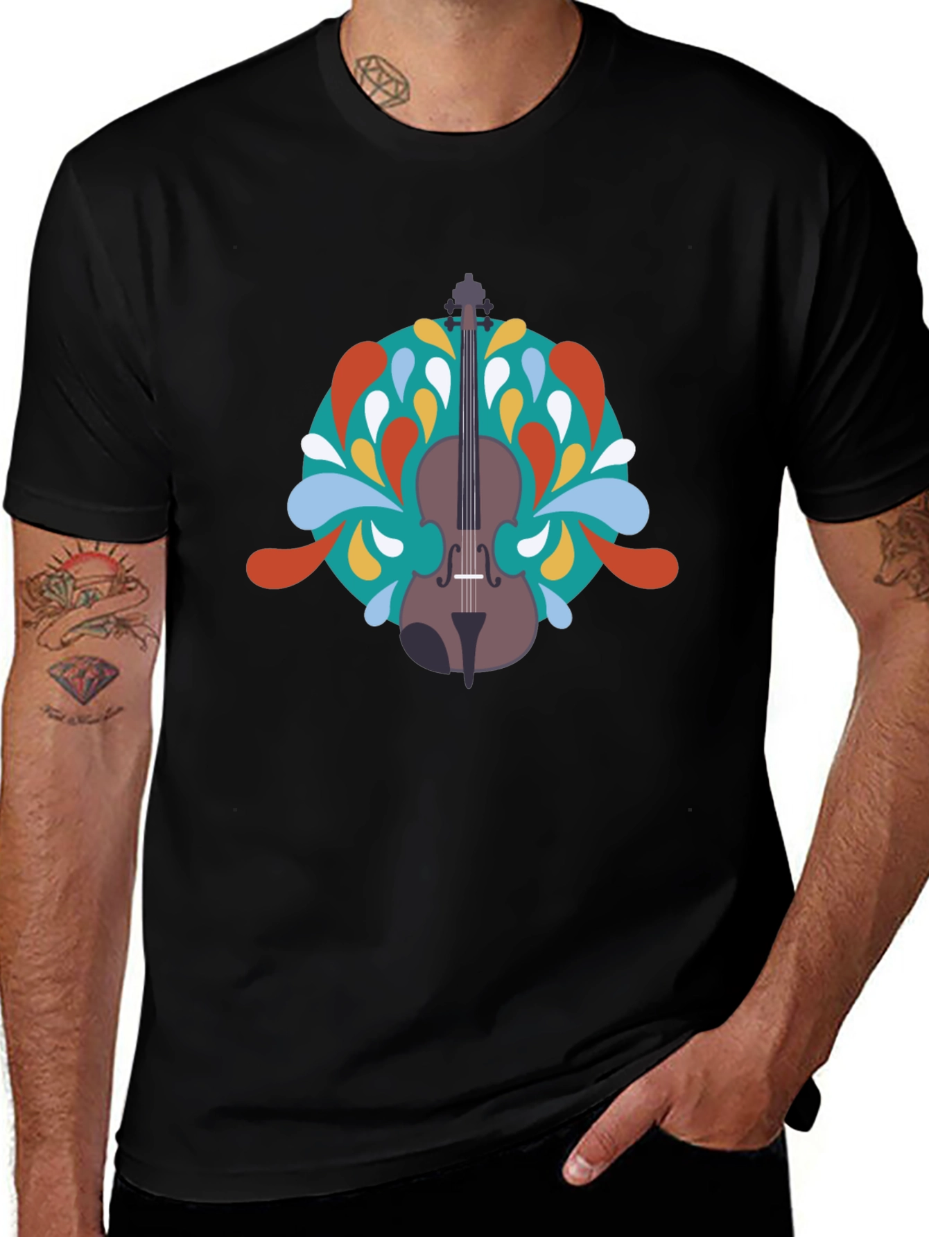 Violin Graphic Black T-Shirt - Music Lover Tee